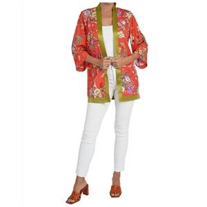 LOVE TOKEN Women Coral Floral Kimono Jacket Cardigan Duster Size L